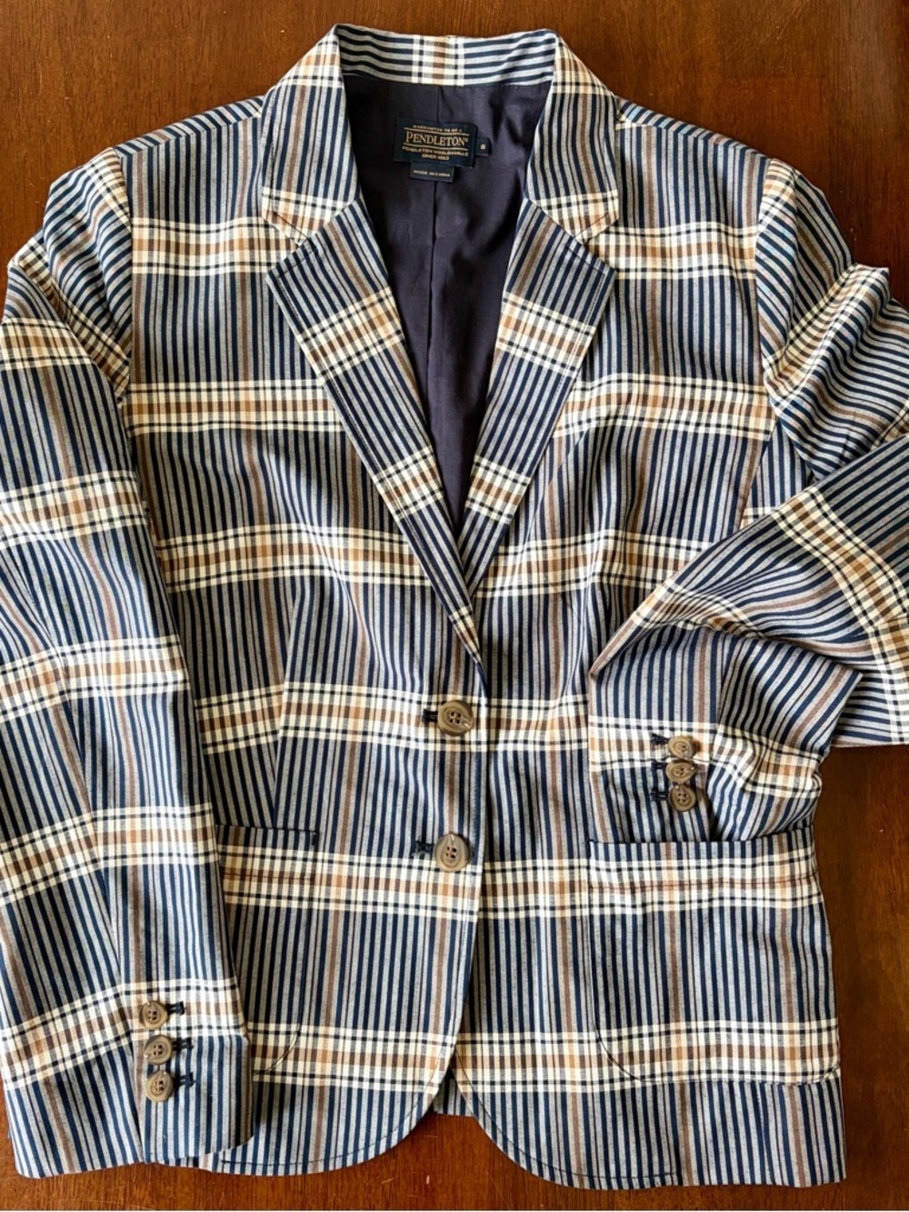 Pendleton Navy, Cream, and Brown Plaid Jacket